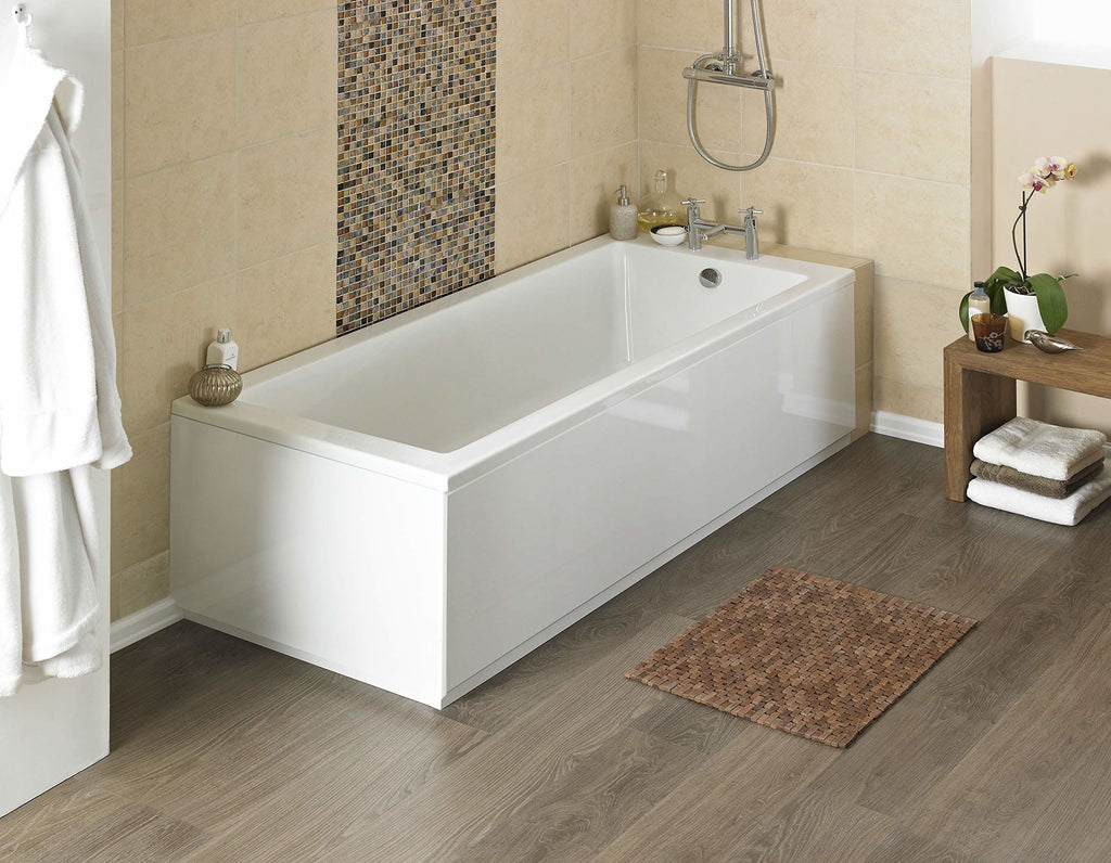 iBathUK Lunex Standard Square Single Ended Bath, Durable Acrylic Bathtub with Modern Straight Edge Design, 1700 x 700mm