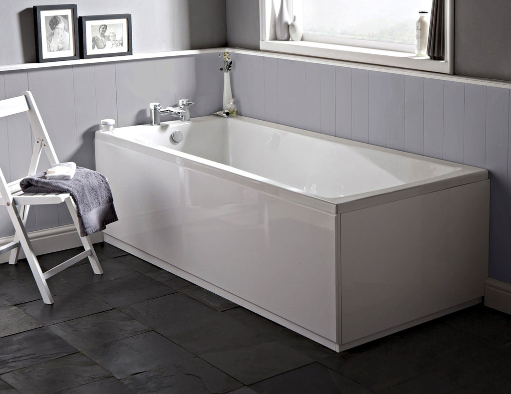 iBathUK Lunex Standard Square Single Ended Bath, Durable Acrylic Bathtub with Modern Straight Edge Design, 1700 x 700mm