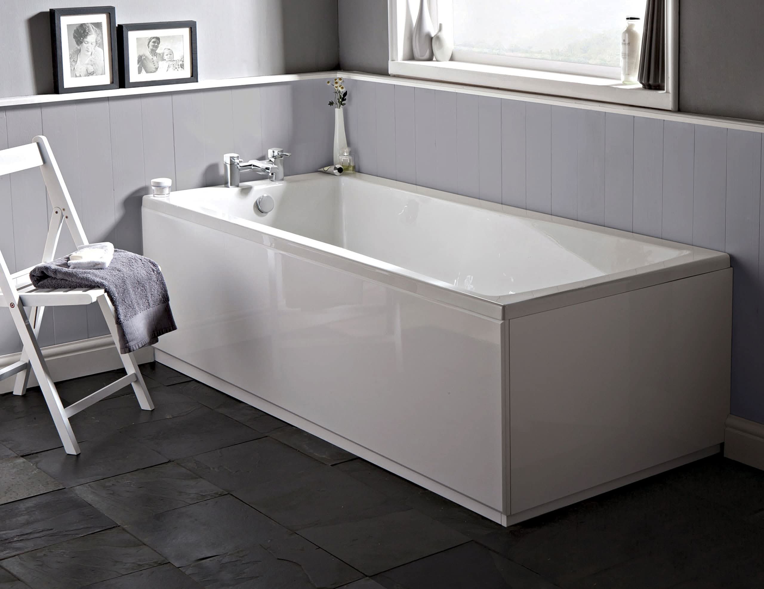 iBathUK Lunex Standard Square Single Ended Bath, Durable Acrylic Bathtub with Modern Straight Edge Design, 1700 x 700mm