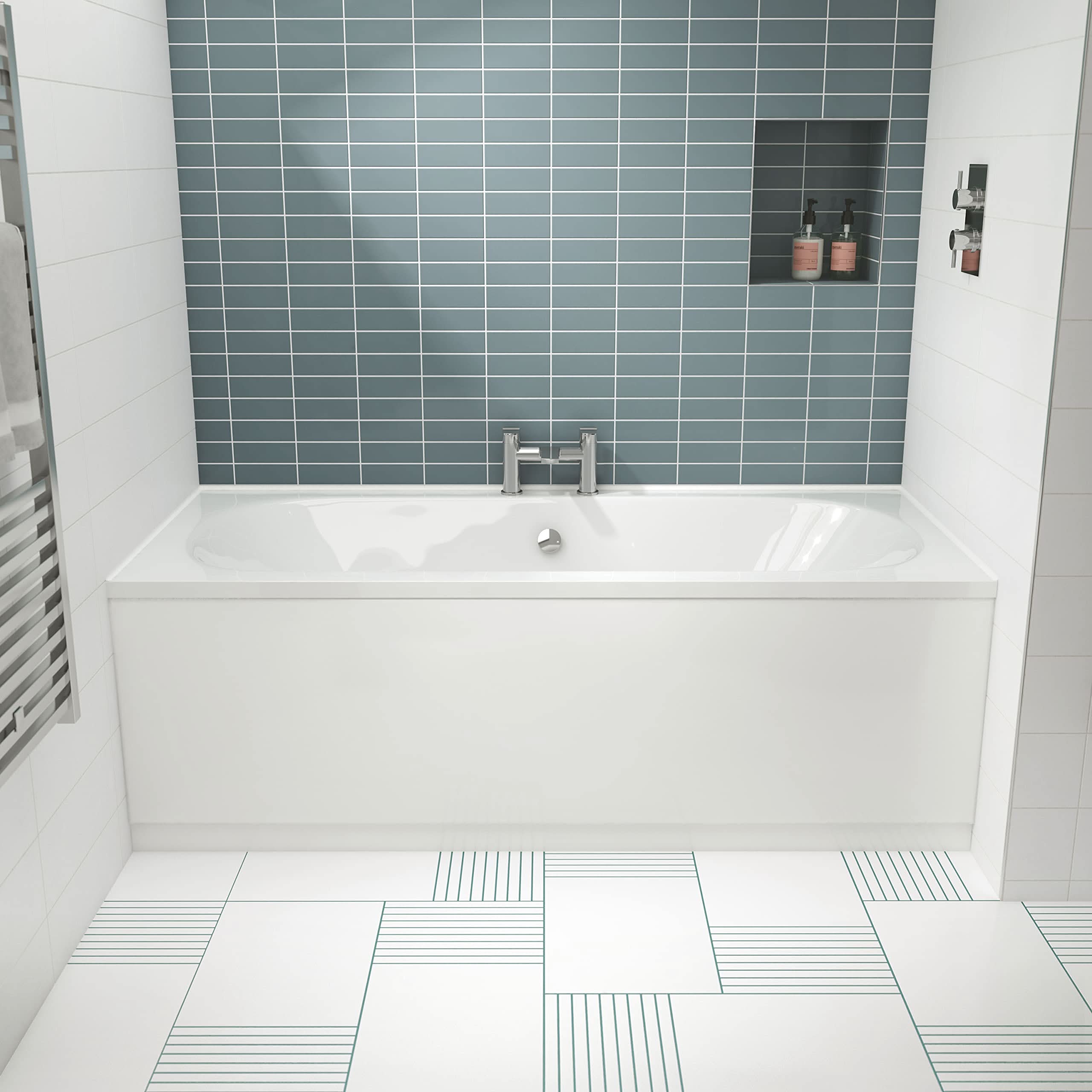 iBathUK Standard Round Double Ended Bath, Symmetrical Design with Smooth Curves, Durable Acrylic Tub, 1700 x 700mm