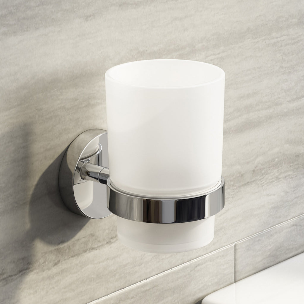 Modern Chrome Toothbrush Holder Wall Mounted Tumbler Bathroom Accessory