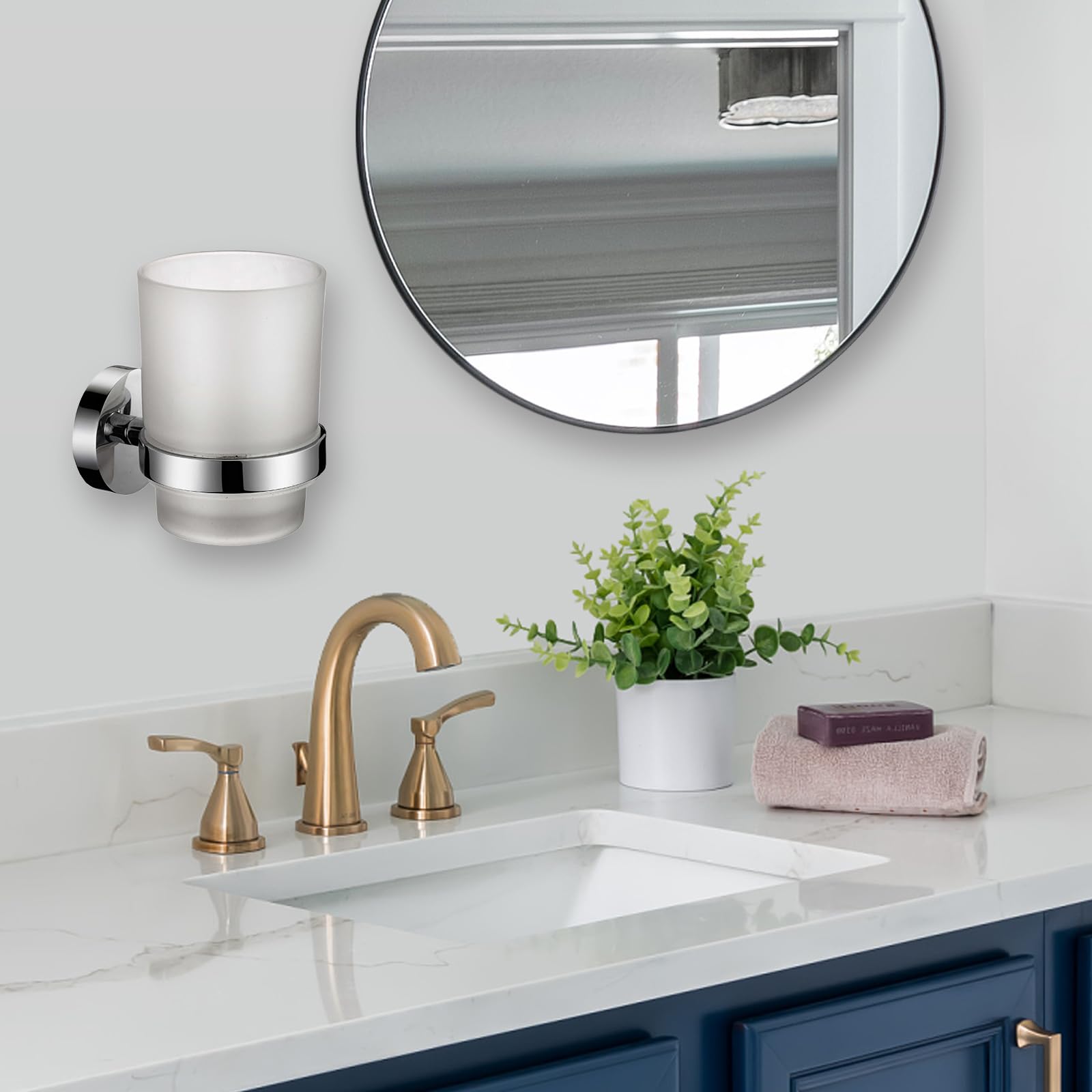 Modern Chrome Toothbrush Holder Wall Mounted Tumbler Bathroom Accessory