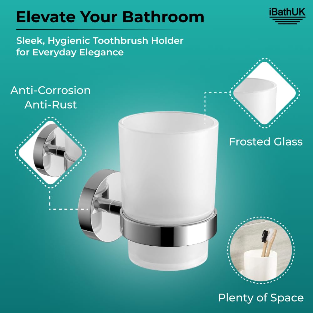Modern Chrome Toothbrush Holder Wall Mounted Tumbler Bathroom Accessory