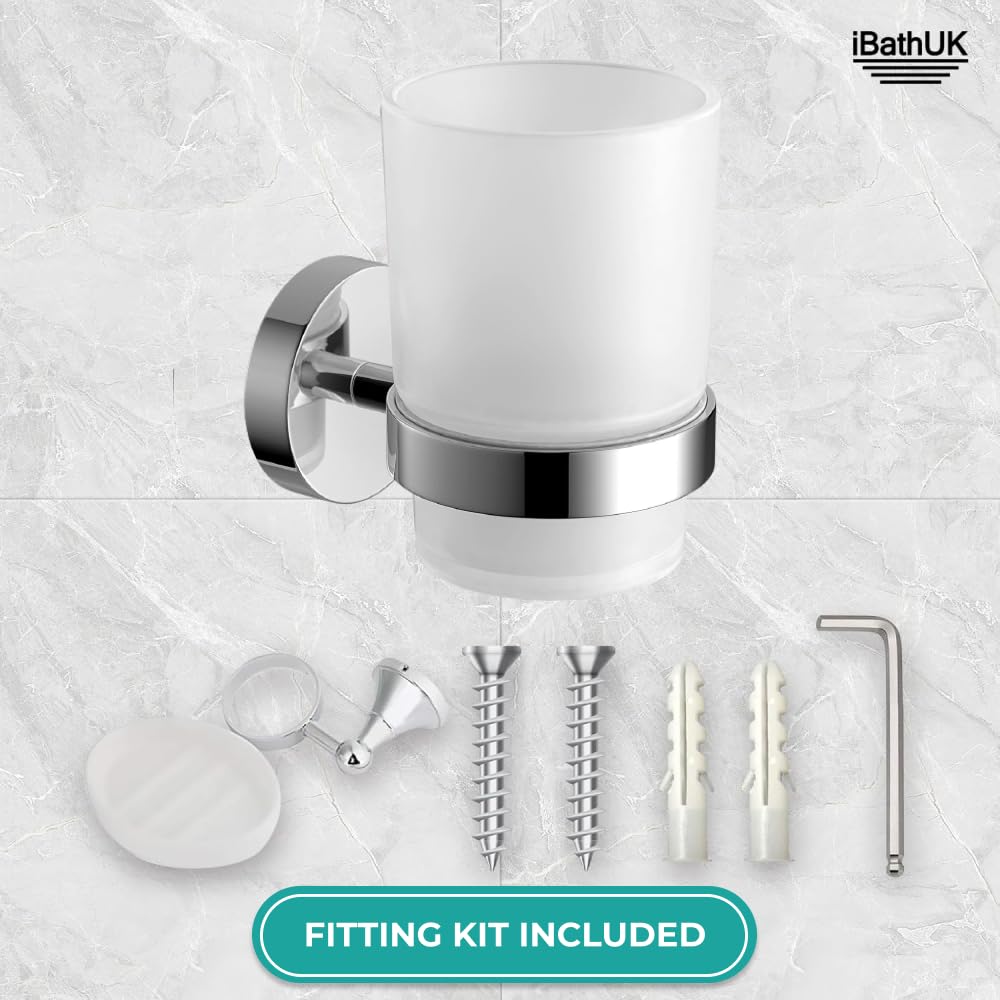 Modern Chrome Toothbrush Holder Wall Mounted Tumbler Bathroom Accessory