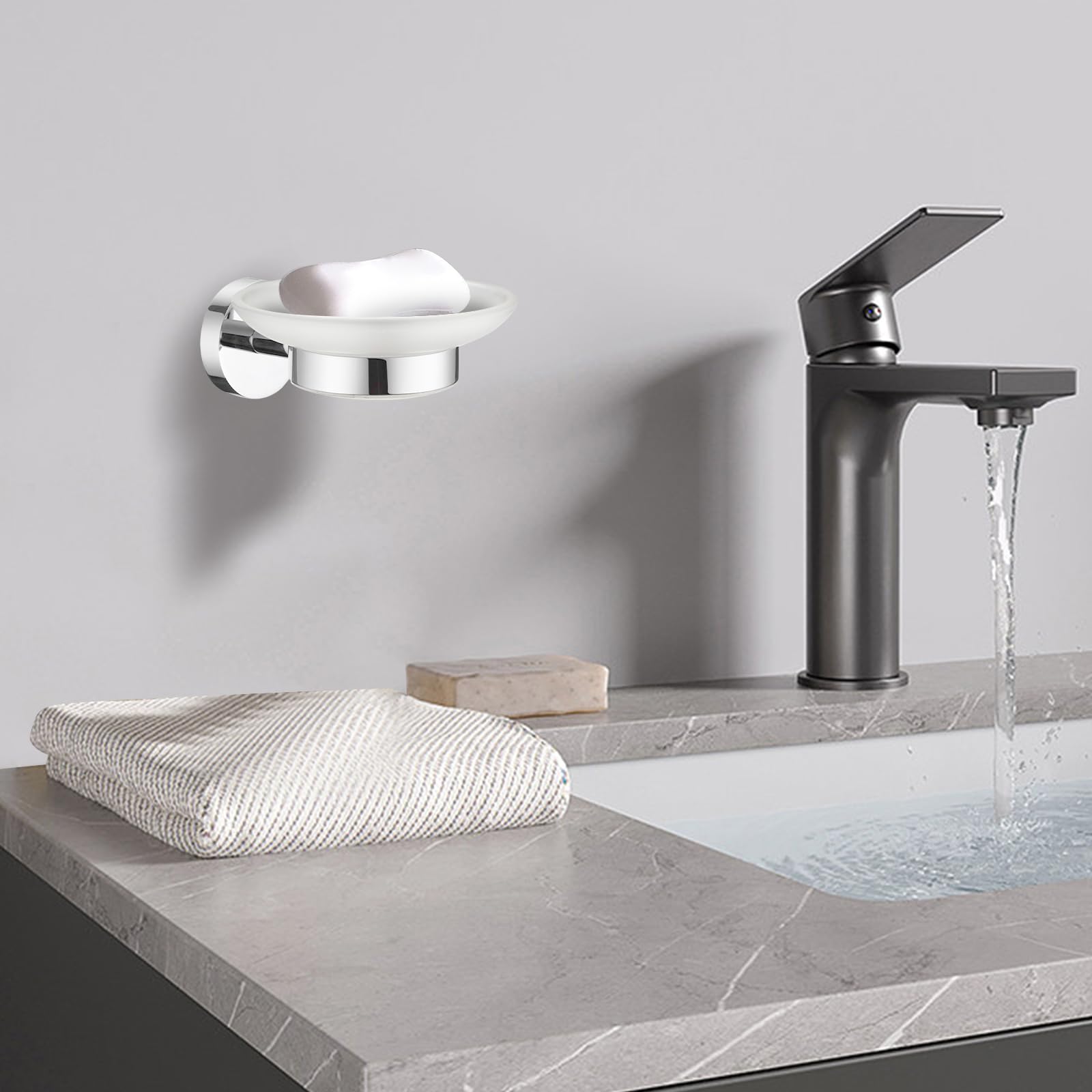 Modern Round Soap Dish Holder Chrome Wall Mounted Bathroom Accessory