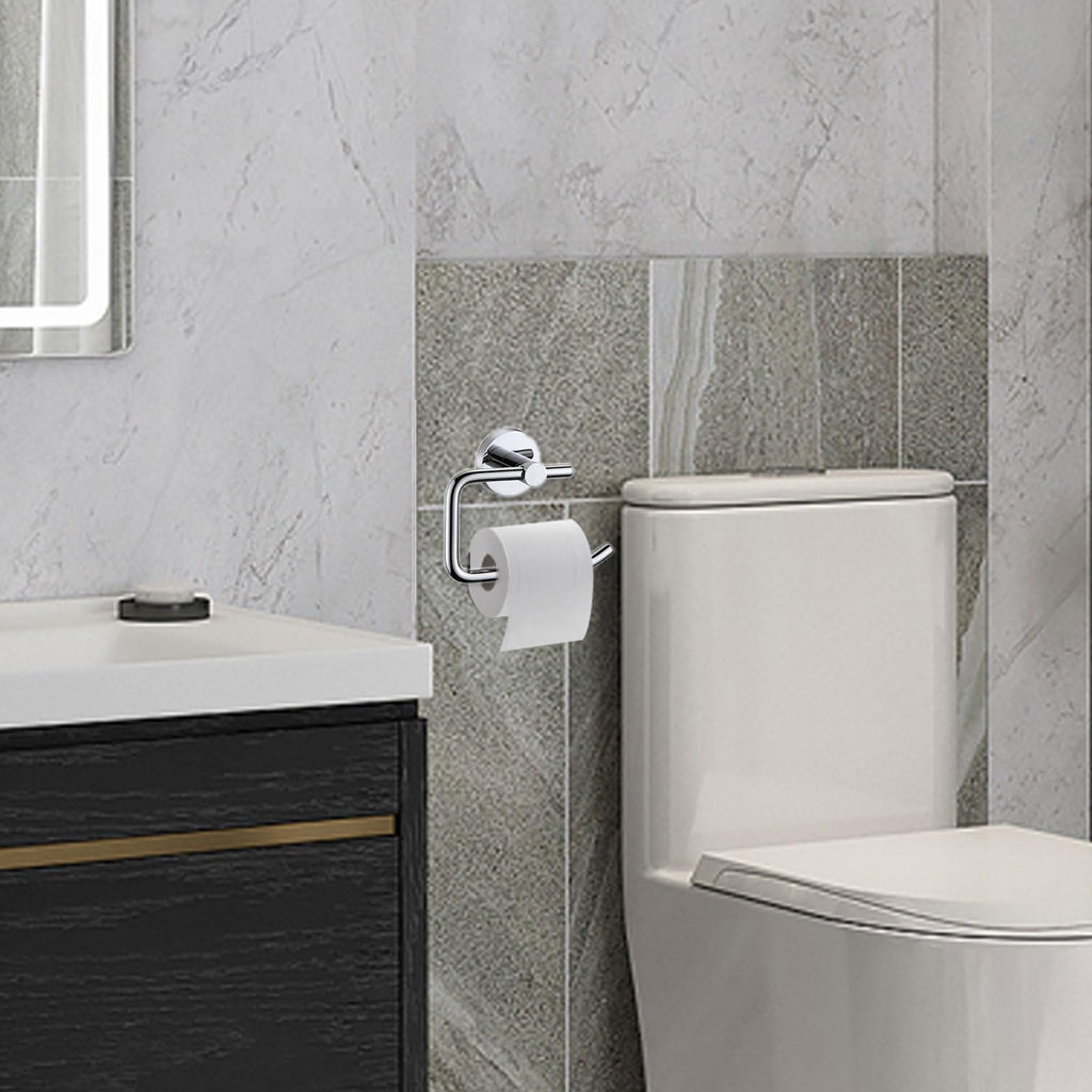 Modern Chrome Toilet Roll Holder Wall Mounted Round Bathroom Accessory
