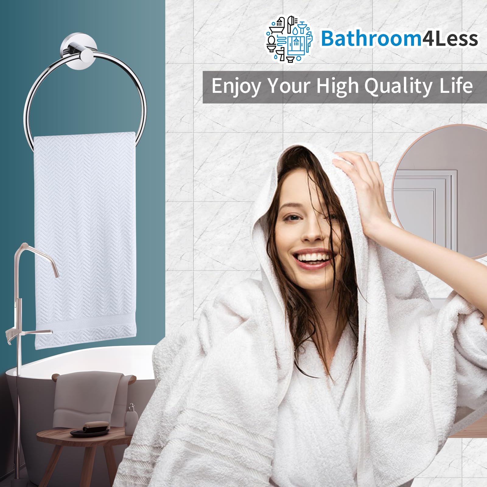 Modern Chrome Towel Ring Holder Wall Mounted Round Bathroom Accessory