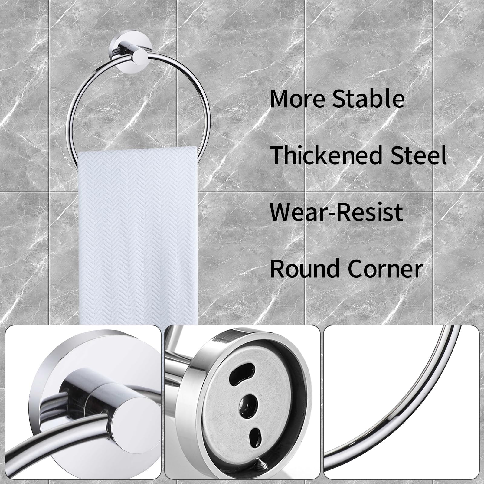 Modern Chrome Towel Ring Holder Wall Mounted Round Bathroom Accessory