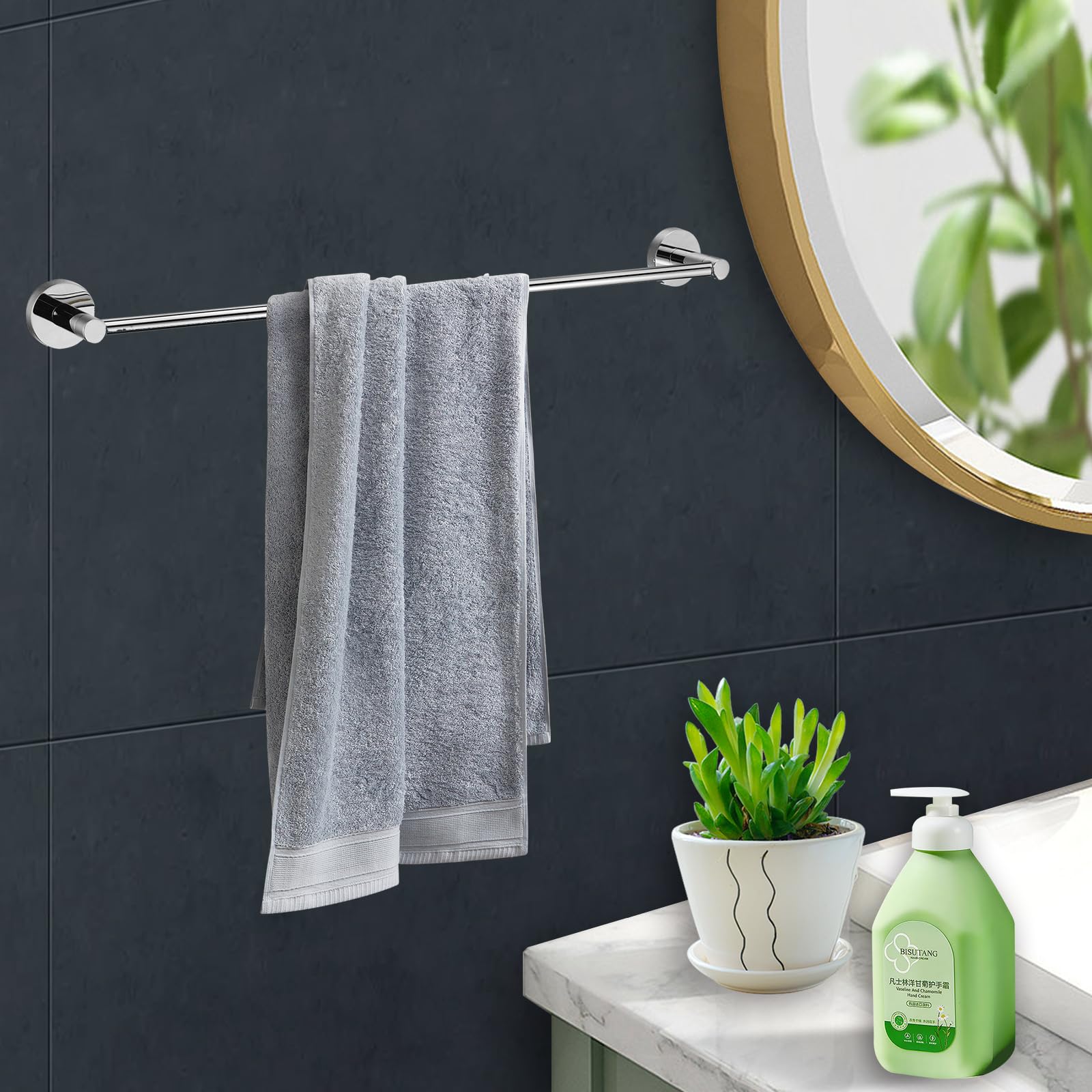 Modern Chrome Towel Rail Bar Wall Mounted Round Bathroom Accessory