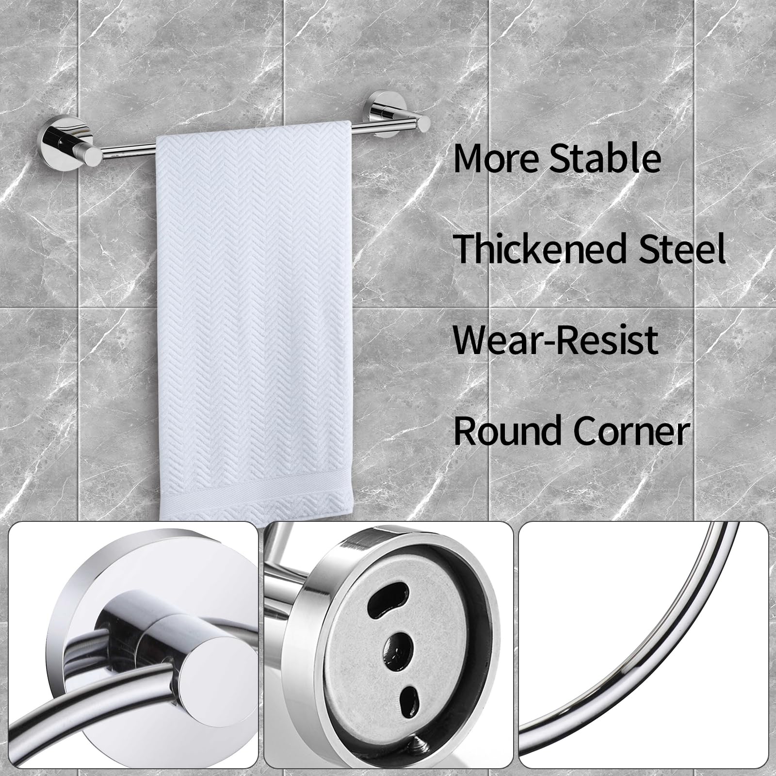 Modern Chrome Towel Rail Bar Wall Mounted Round Bathroom Accessory