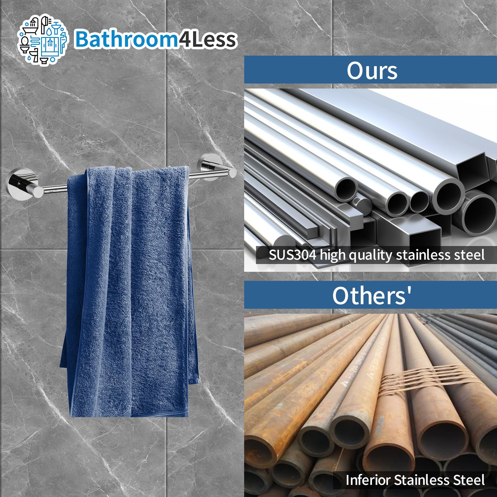 Modern Chrome Towel Rail Bar Wall Mounted Round Bathroom Accessory