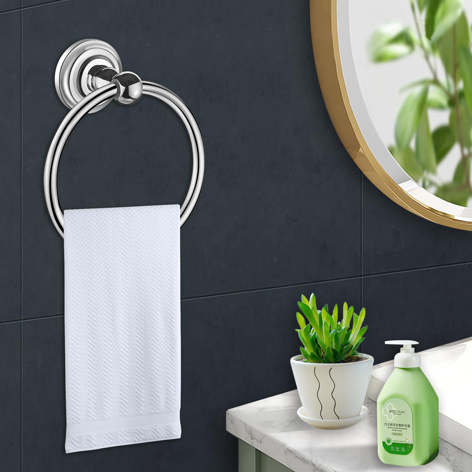 Traditional Chrome Towel Ring Holder Wall Mount Round Bathroom Accessory