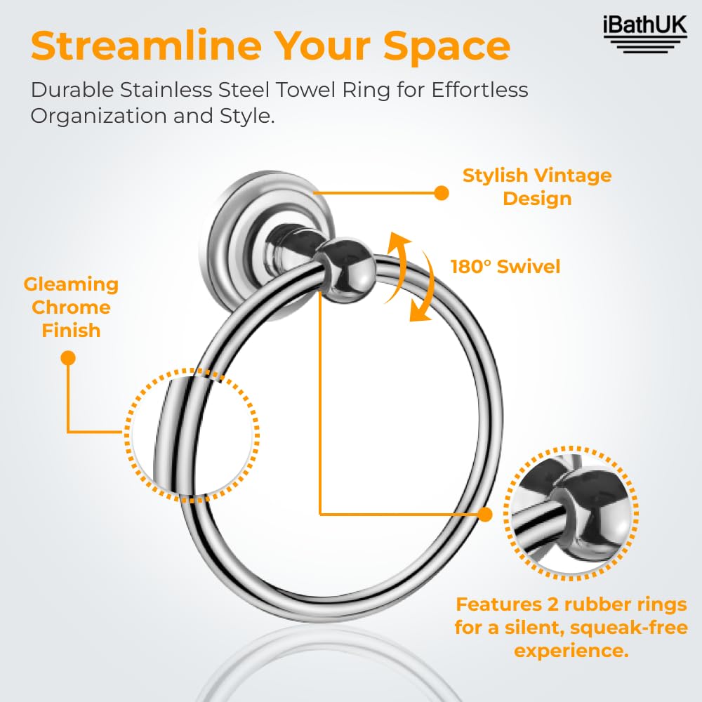 Traditional Chrome Towel Ring Holder Wall Mount Round Bathroom Accessory