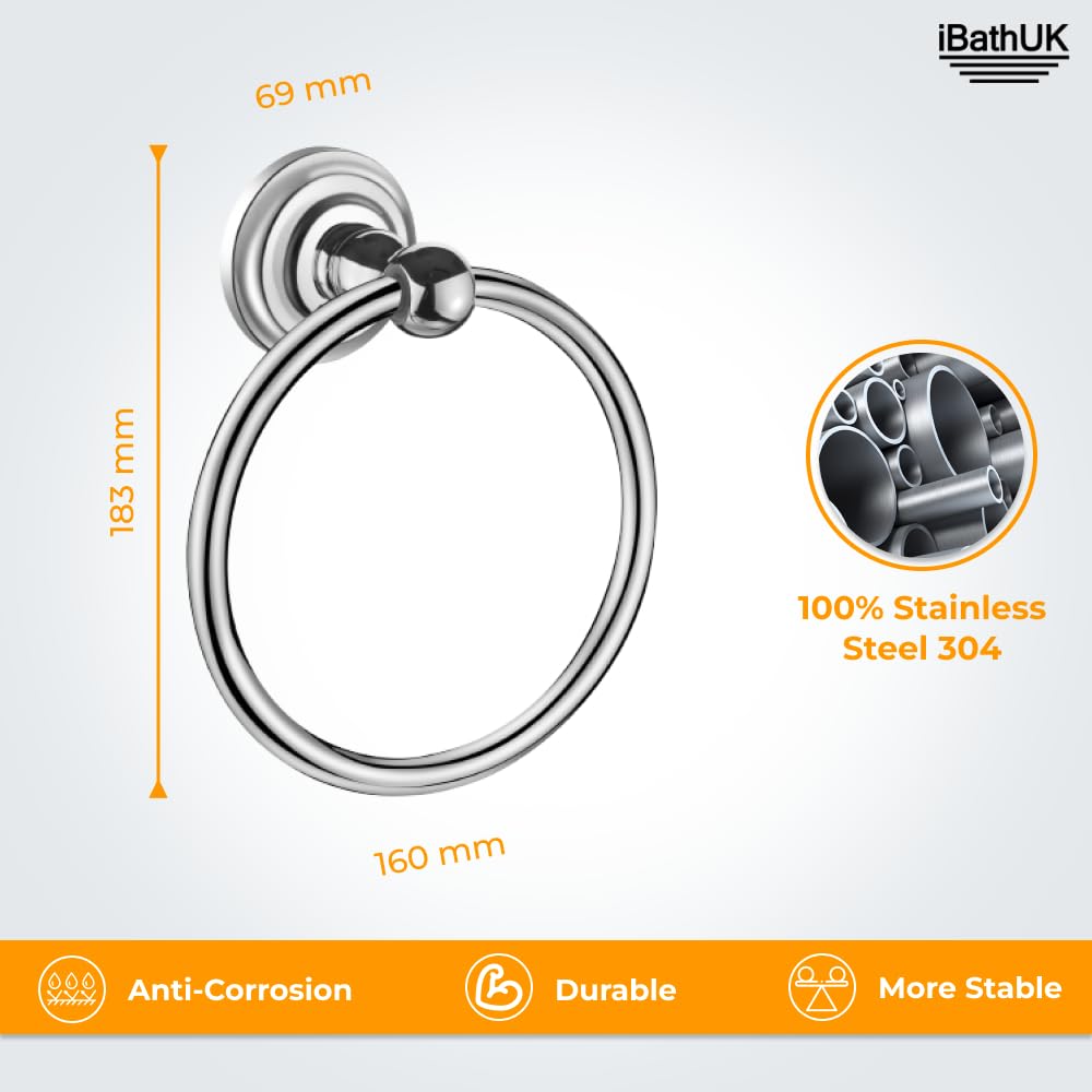 Traditional Chrome Towel Ring Holder Wall Mount Round Bathroom Accessory