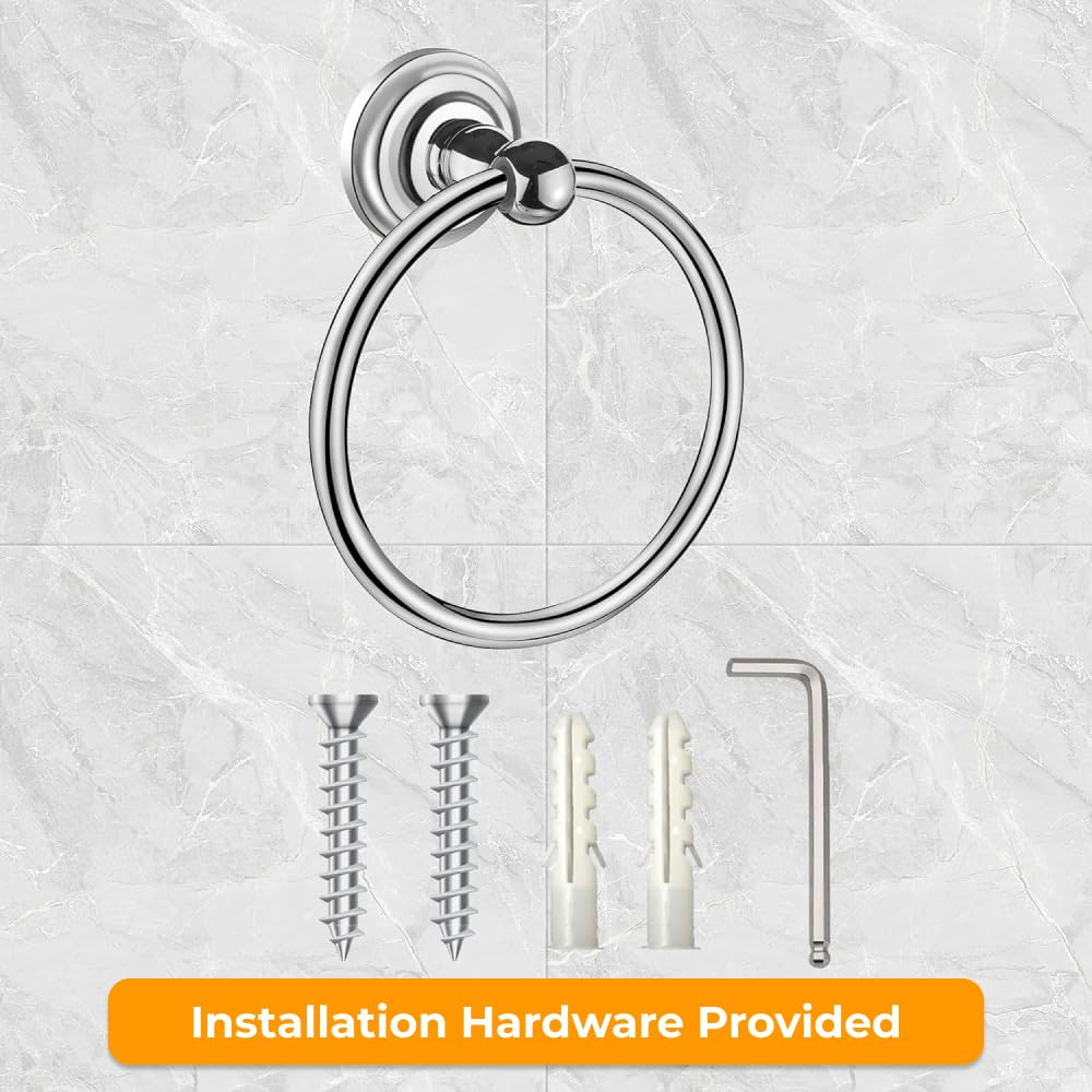 Traditional Chrome Towel Ring Holder Wall Mount Round Bathroom Accessory