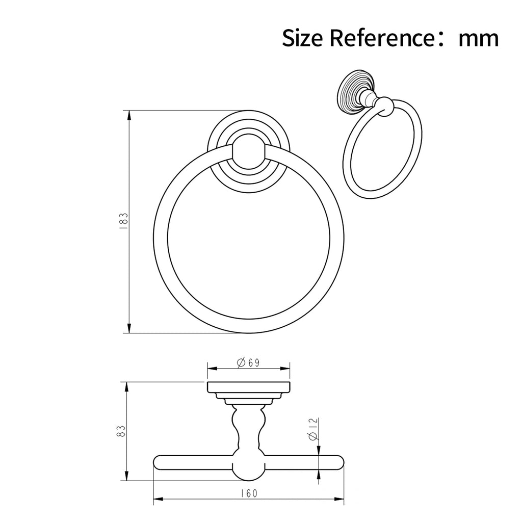 Traditional Chrome Towel Ring Holder Wall Mount Round Bathroom Accessory