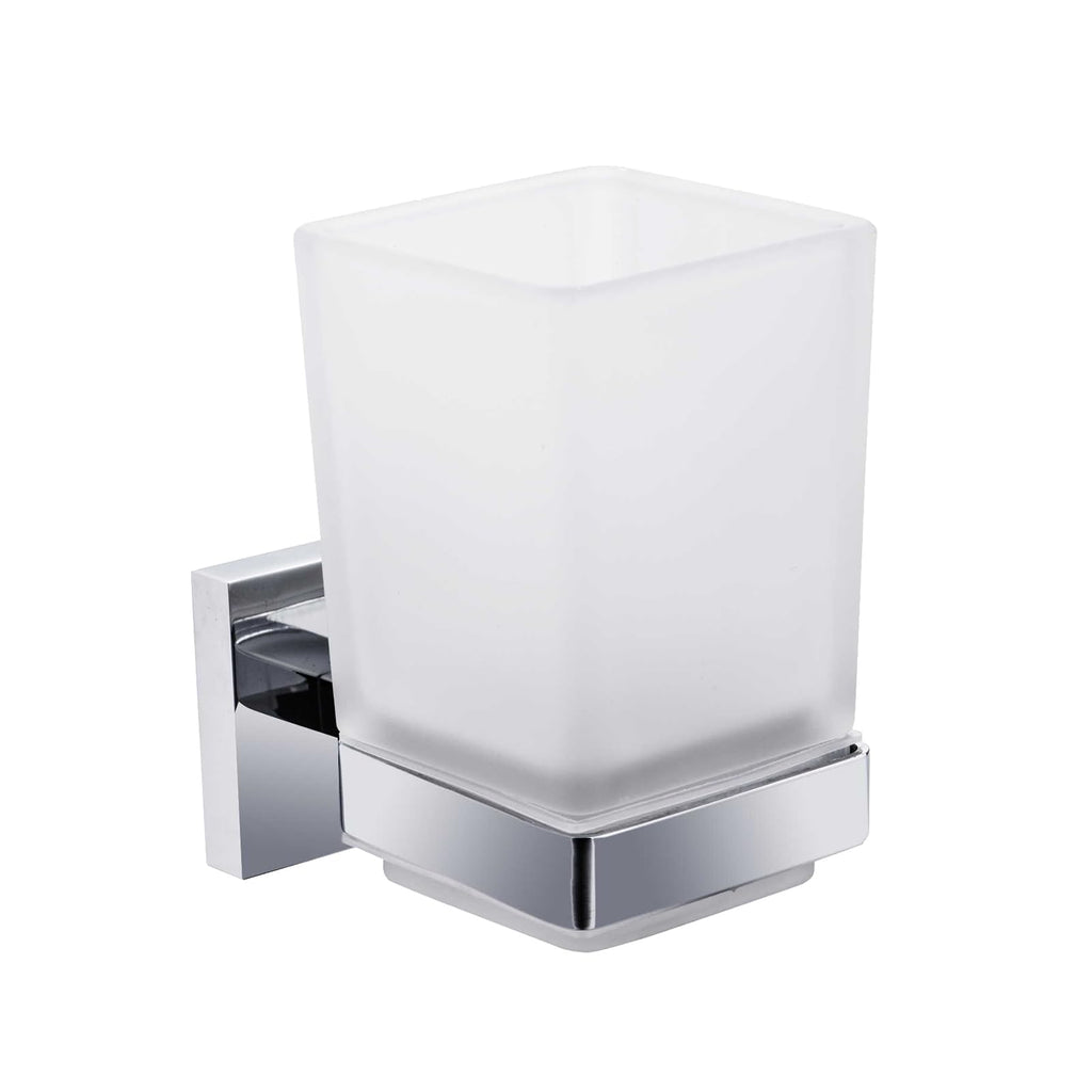 Modern Chrome Toothbrush Holder Wall Mount Tumbler Square Bathroom Accessory