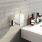 Modern Chrome Toothbrush Holder Wall Mount Tumbler Square Bathroom Accessory