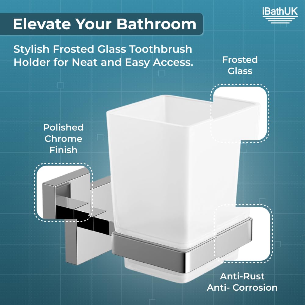 Modern Chrome Toothbrush Holder Wall Mount Tumbler Square Bathroom Accessory