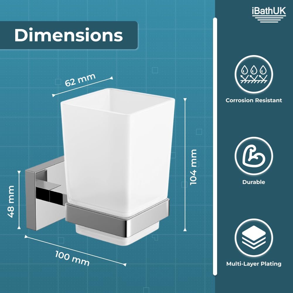 Modern Chrome Toothbrush Holder Wall Mount Tumbler Square Bathroom Accessory