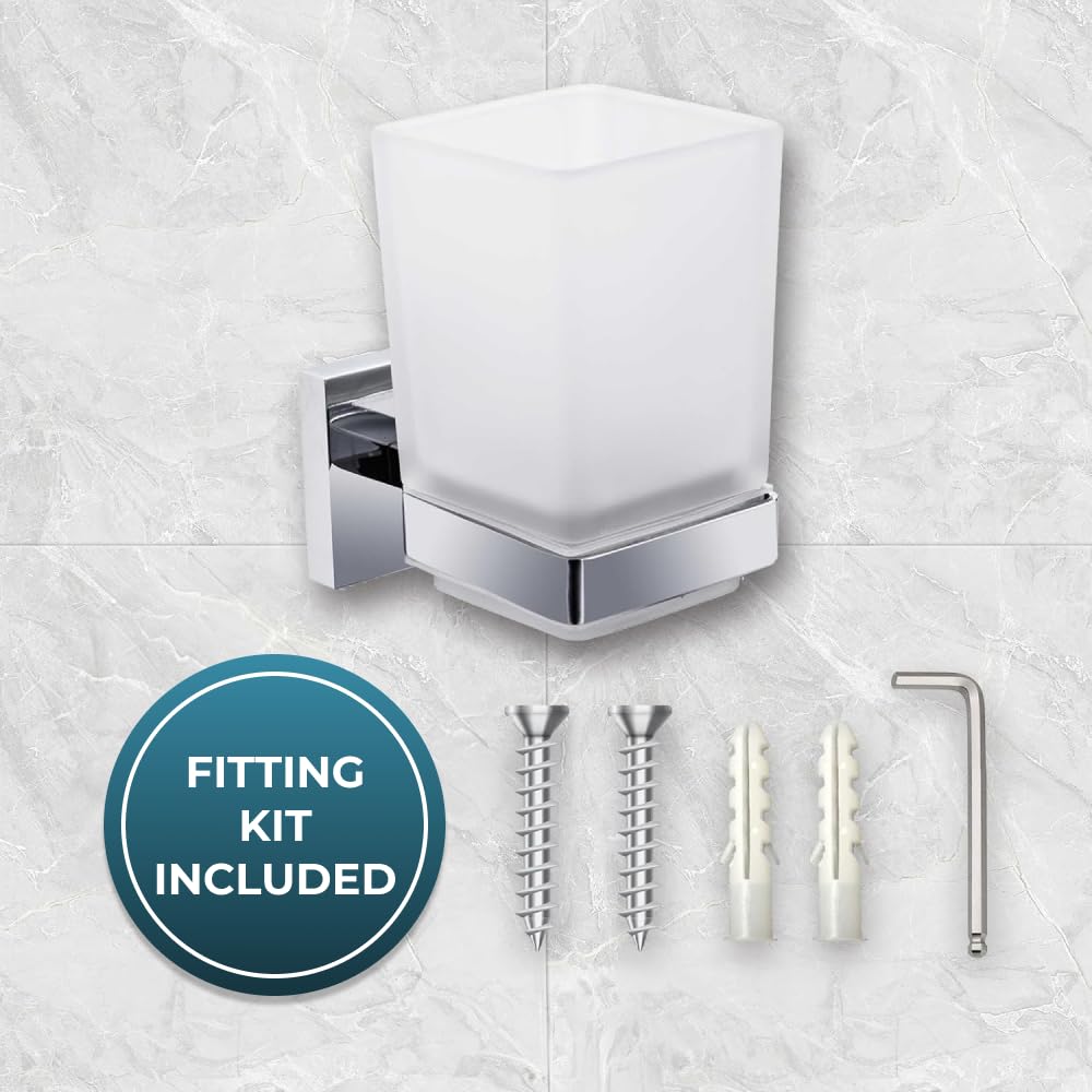 Modern Chrome Toothbrush Holder Wall Mount Tumbler Square Bathroom Accessory