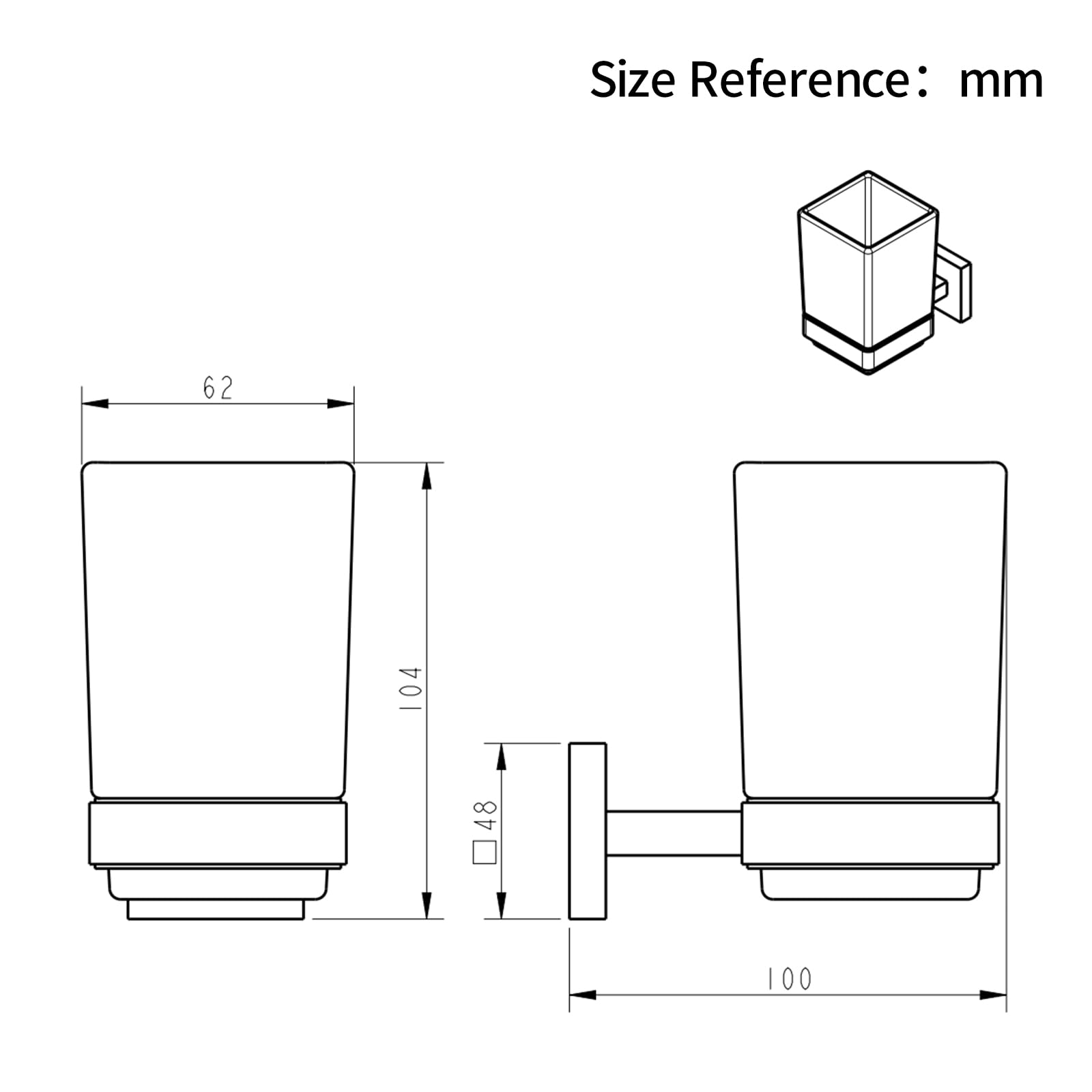 Modern Chrome Toothbrush Holder Wall Mount Tumbler Square Bathroom Accessory