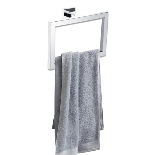 Modern Chrome Towel Ring Holder Wall Mounted Square Bathroom Accessory