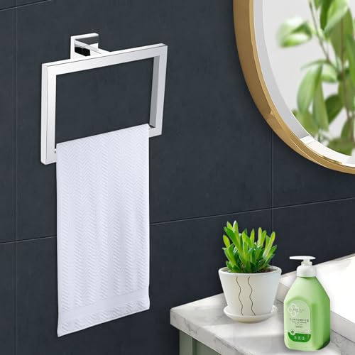 Modern Chrome Towel Ring Holder Wall Mounted Square Bathroom Accessory