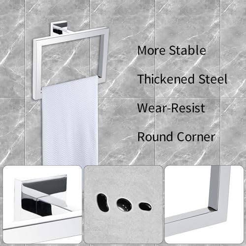 Modern Chrome Towel Ring Holder Wall Mounted Square Bathroom Accessory