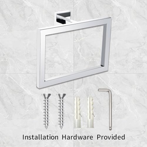 Modern Chrome Towel Ring Holder Wall Mounted Square Bathroom Accessory
