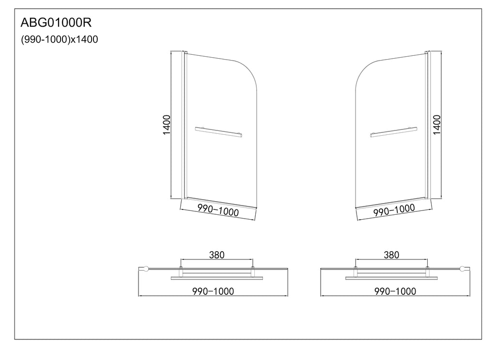1000mm Modern Pivot Bath Shower Glass Screen Reversible Door Panel + Towel Rail