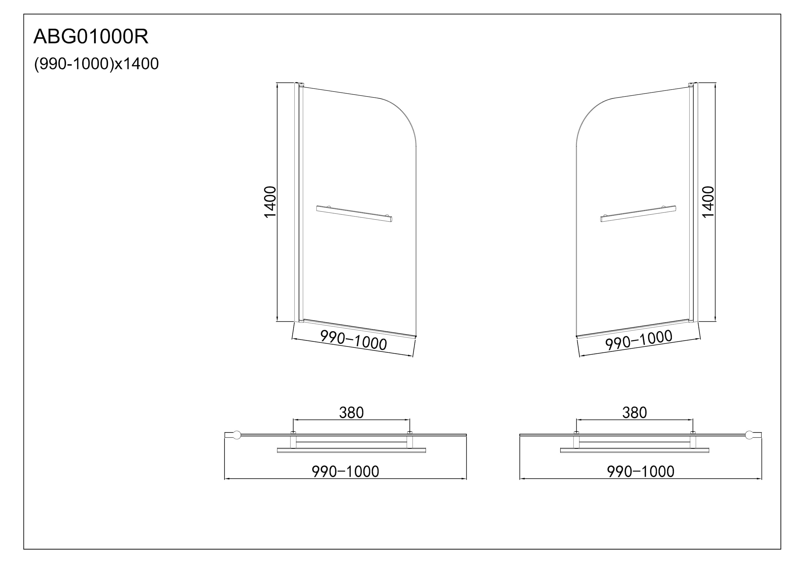 1000mm Modern Pivot Bath Shower Glass Screen Reversible Door Panel + Towel Rail