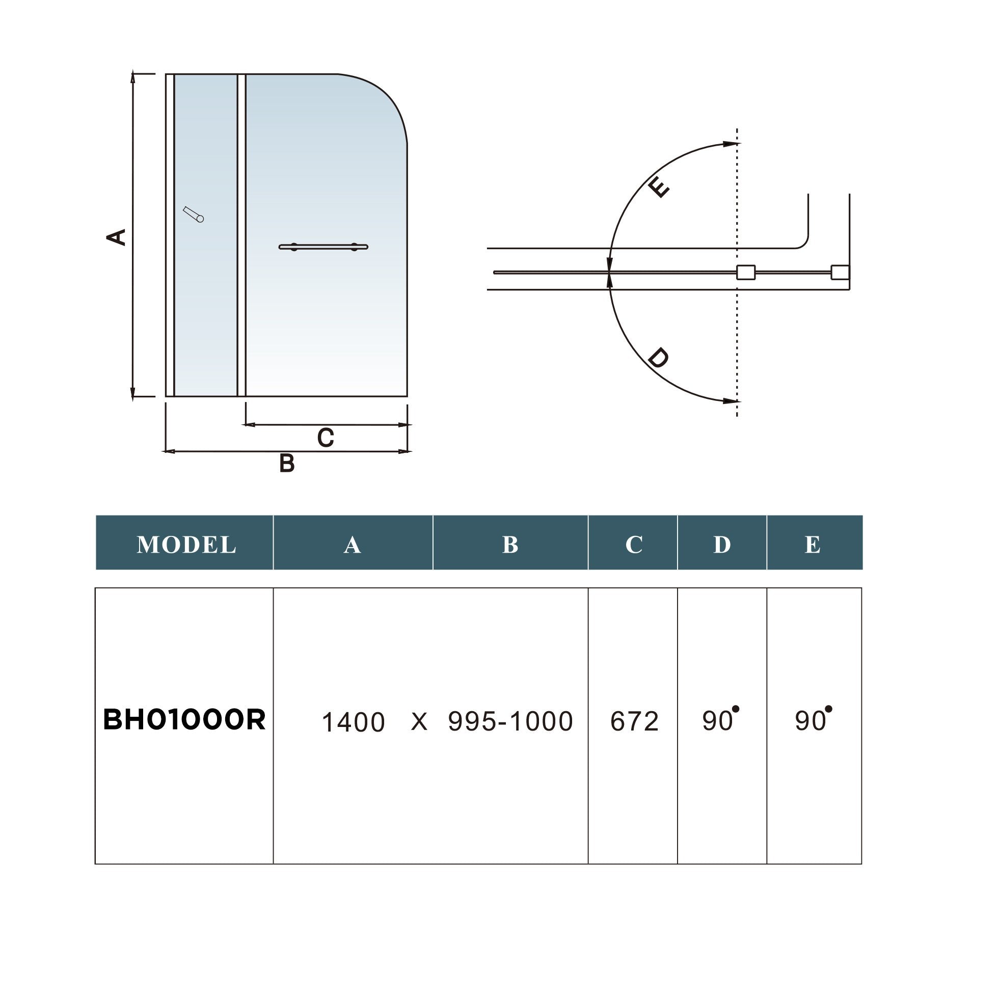 1000mm Pivot Bath Shower Easy Clean Glass Screen Door Panel + Towel Rail