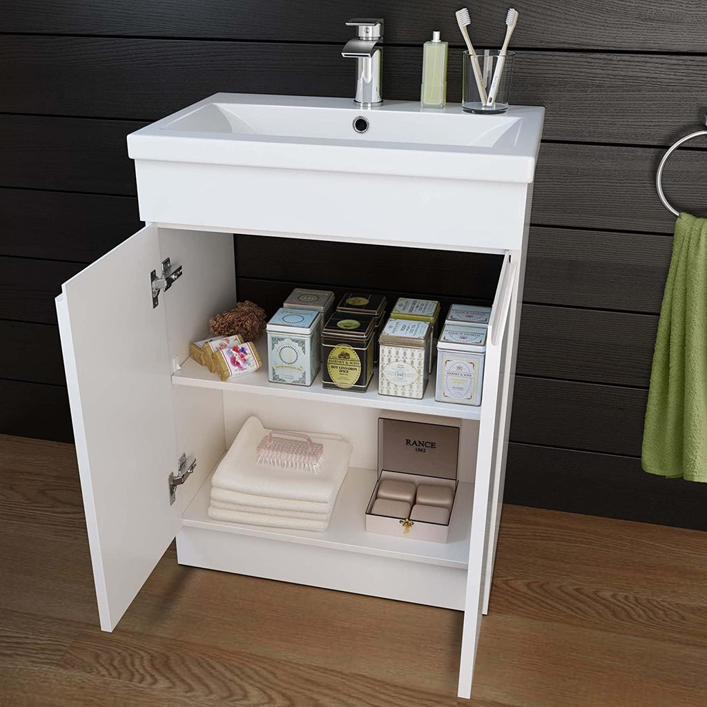 iBathUK Trent Close Coupled Toilet & Vanity Unit with Basin, Gloss White WC Pan, Space-Saving Bathroom Furniture Combo