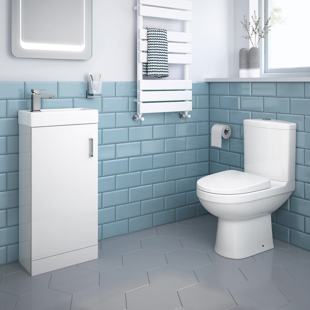 Cloakroom Ceramic Suite Vanity Sink Unit Soft Close + Close Coupled Toilet Set