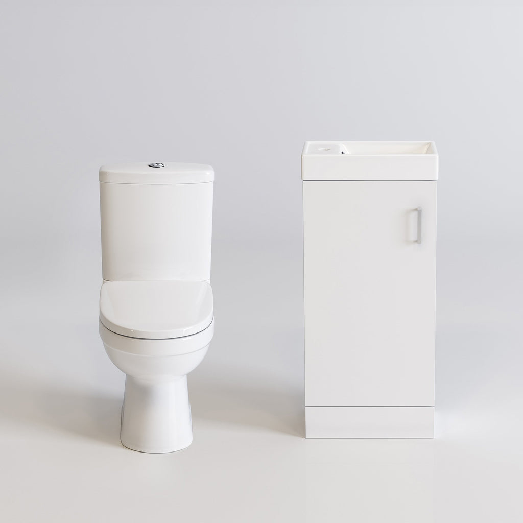 Cloakroom Ceramic Suite Vanity Sink Unit Soft Close + Close Coupled Toilet Set