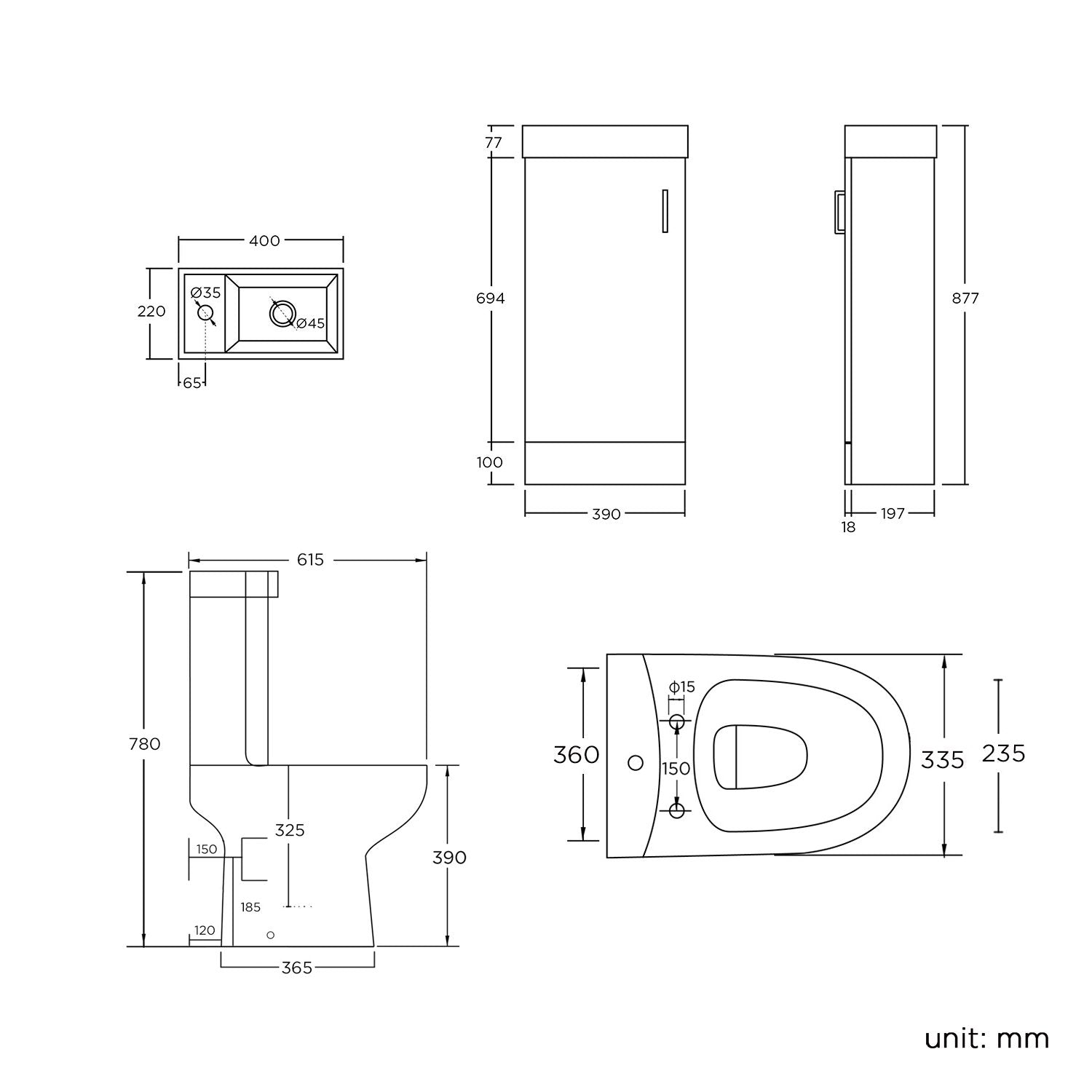 Cloakroom Ceramic Suite Vanity Sink Unit Soft Close + Close Coupled Toilet Set