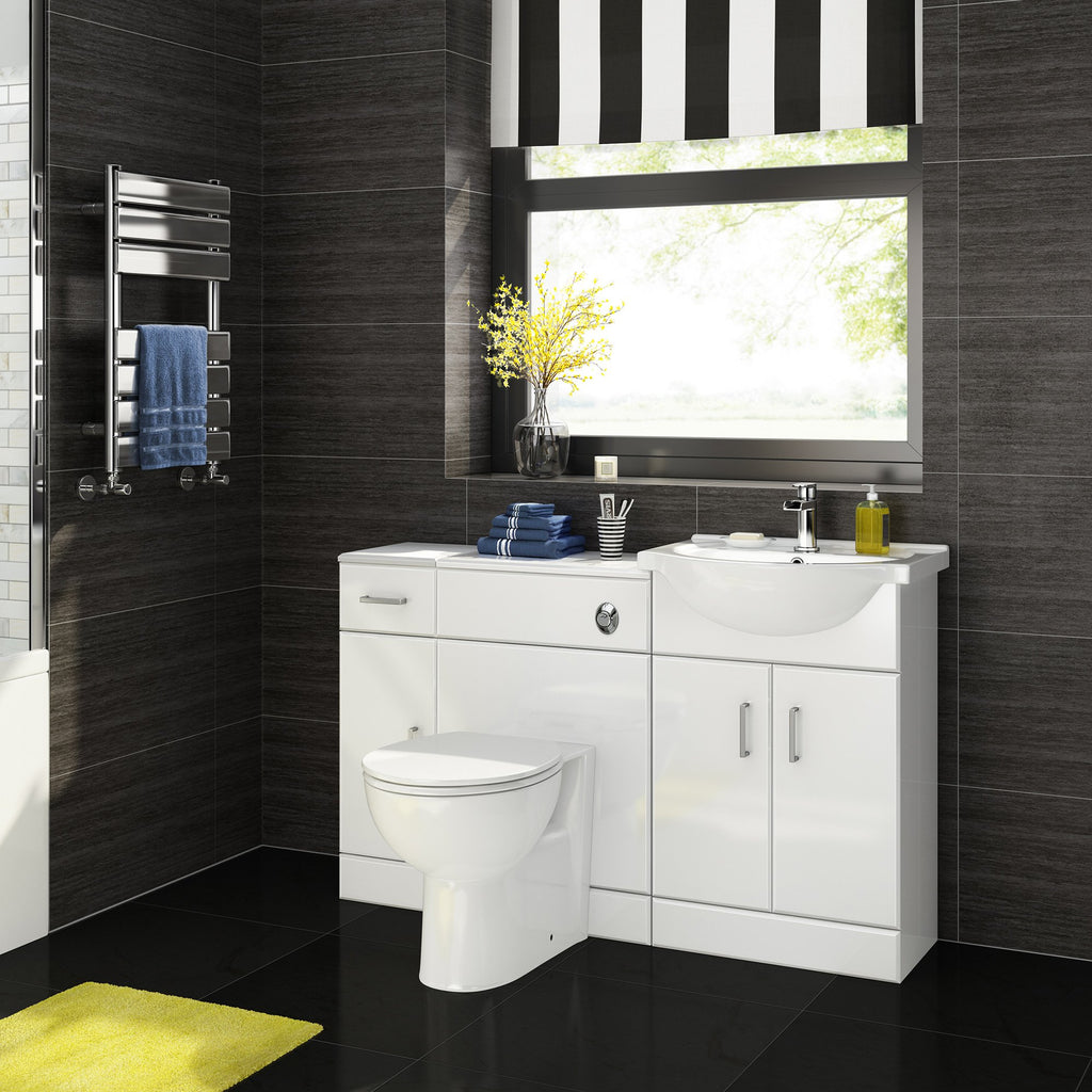 1200 mm White Gloss Bathroom Vanity Furniture Basin Unit + Back to Wall Toilet