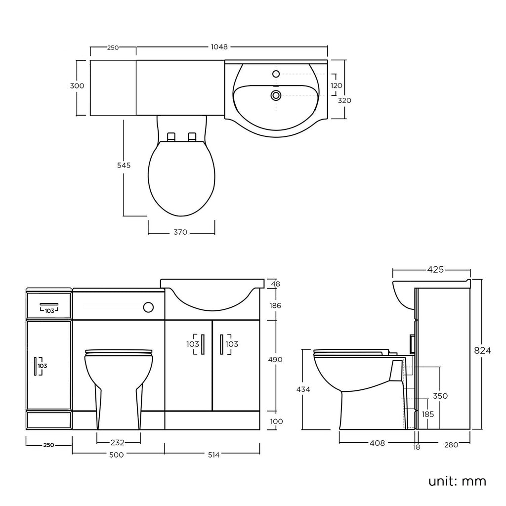 1200 mm White Gloss Bathroom Vanity Furniture Basin Unit + Back to Wall Toilet