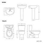 iBathUK Arvon Shower Bath Suite, Straight Bathtub with Full Pedestal Basin & Close Coupled Toilet, Modern 3-Piece Set