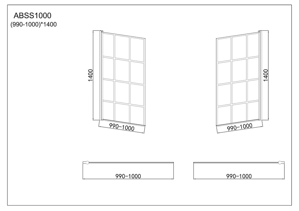 Black Designer Crittall Bath Screen Shower Enclosure 1000 x 1400mm