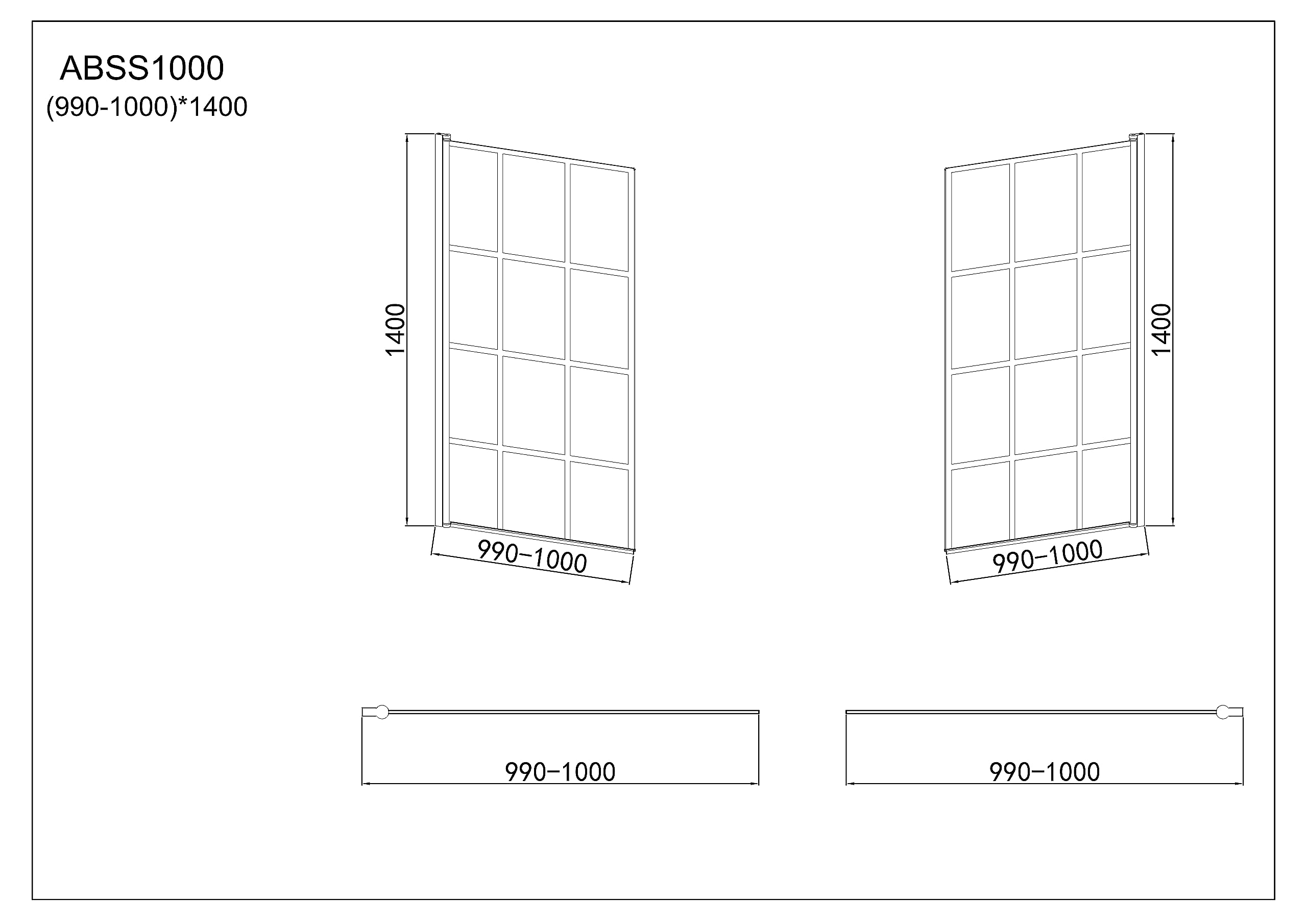Black Designer Crittall Bath Screen Shower Enclosure 1000 x 1400mm