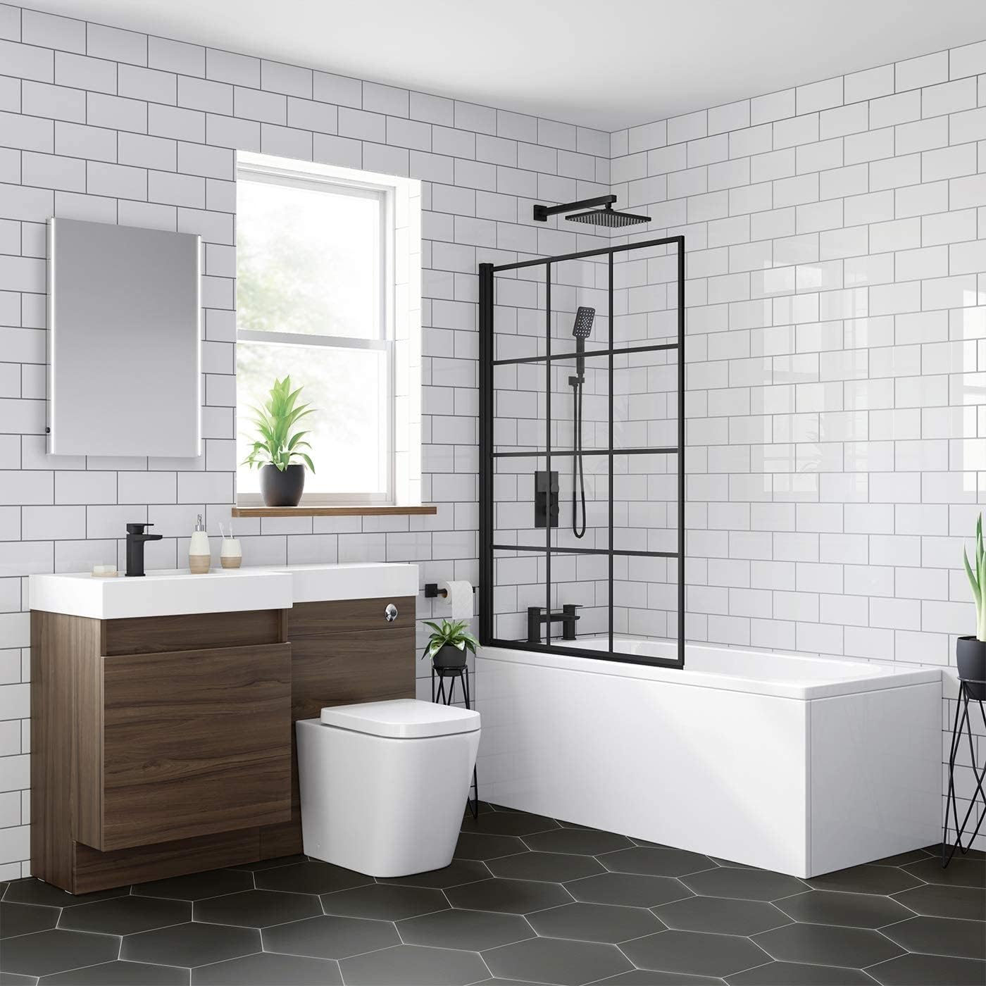 Black Designer Crittall Bath Screen Shower Enclosure 1000 x 1400mm