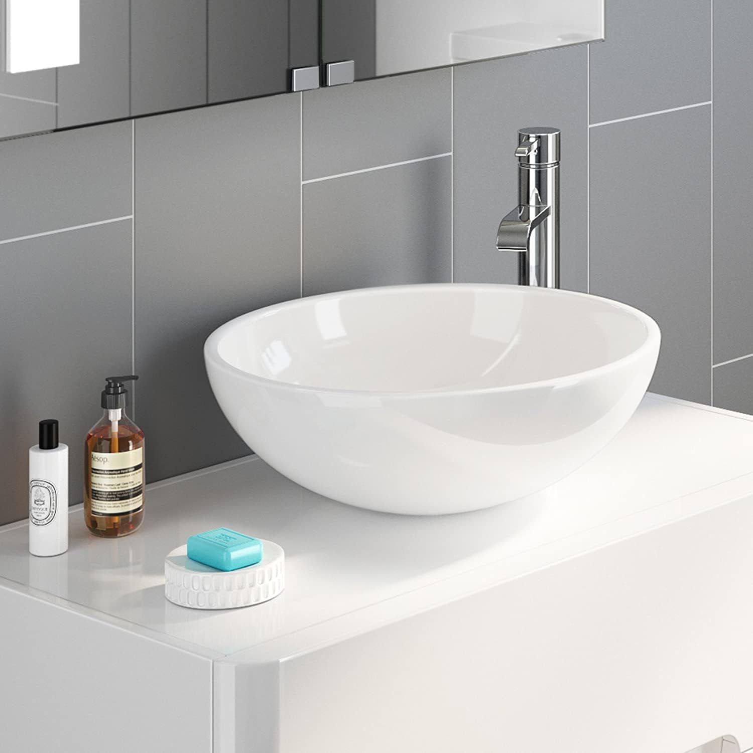 Modern Round Ceramic Cloakroom Basin Bowl Countertop Bathroom Sink CA1001