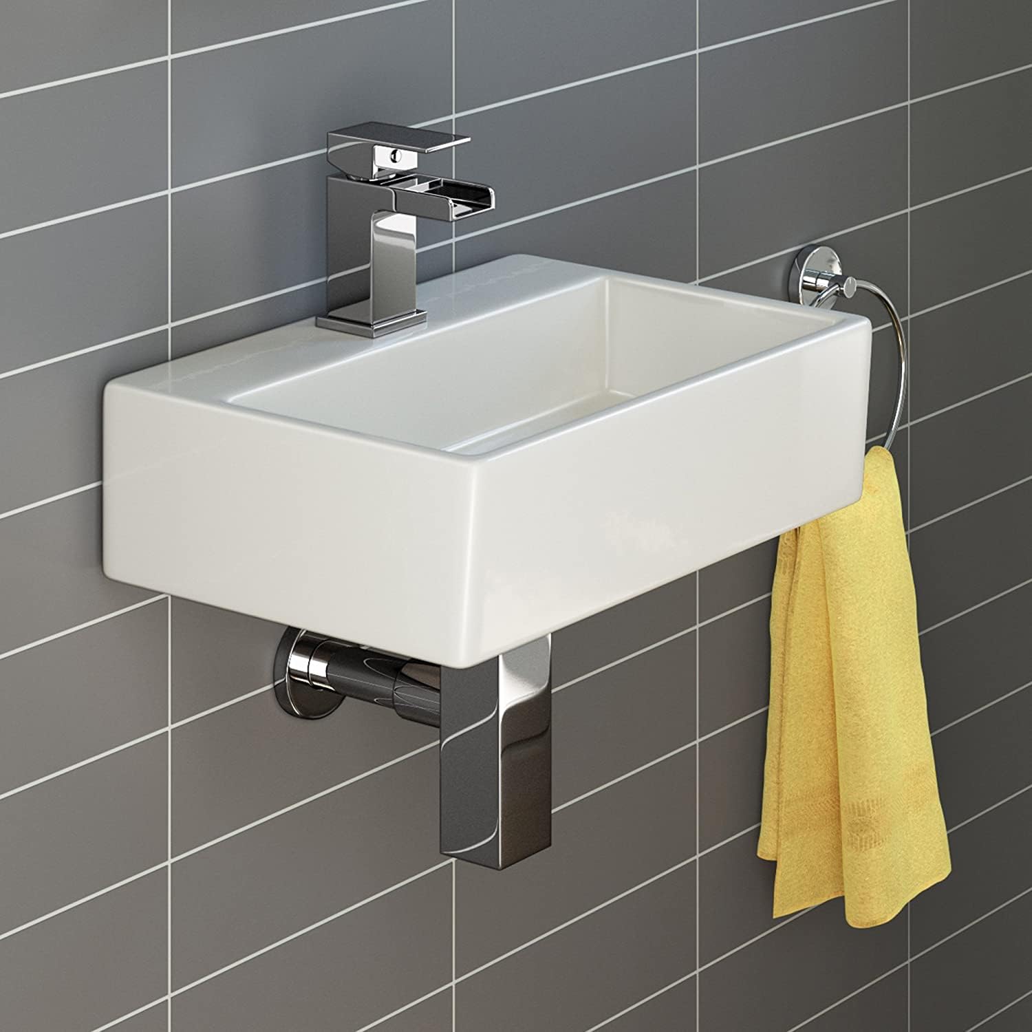 Modern Square Ceramic Cloakroom Basin White Wall Hung Bathroom Sink
