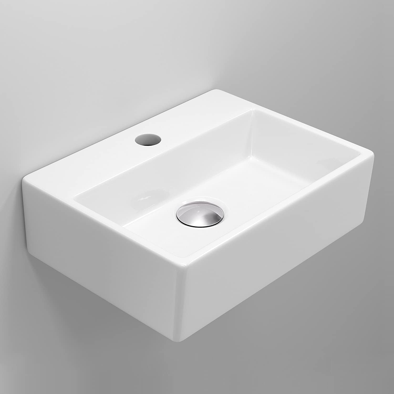 Modern Square Ceramic Cloakroom Basin White Wall Hung Bathroom Sink