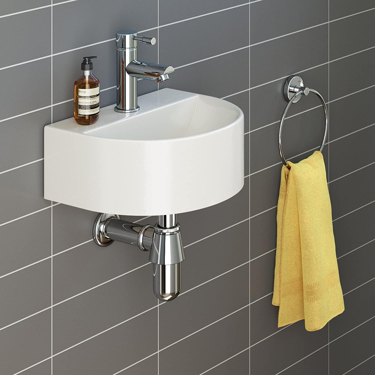 Modern Round Ceramic Small Cloakroom Basin Compact Bathroom Sink CA1005