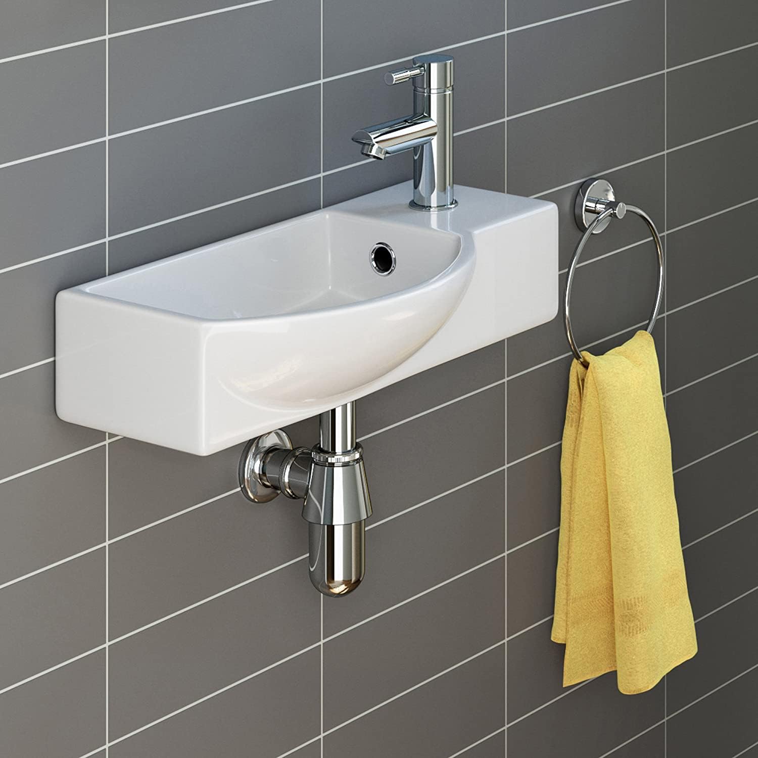 Modern Ceramic Cloakroom Basin Compact Wall Hung Bathroom Sink CA1007
