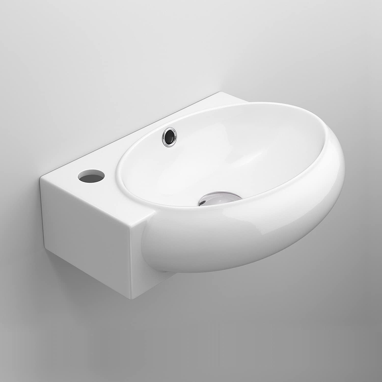 Modern Oval Ceramic Cloakroom Basin Right Hand Bathroom Sink