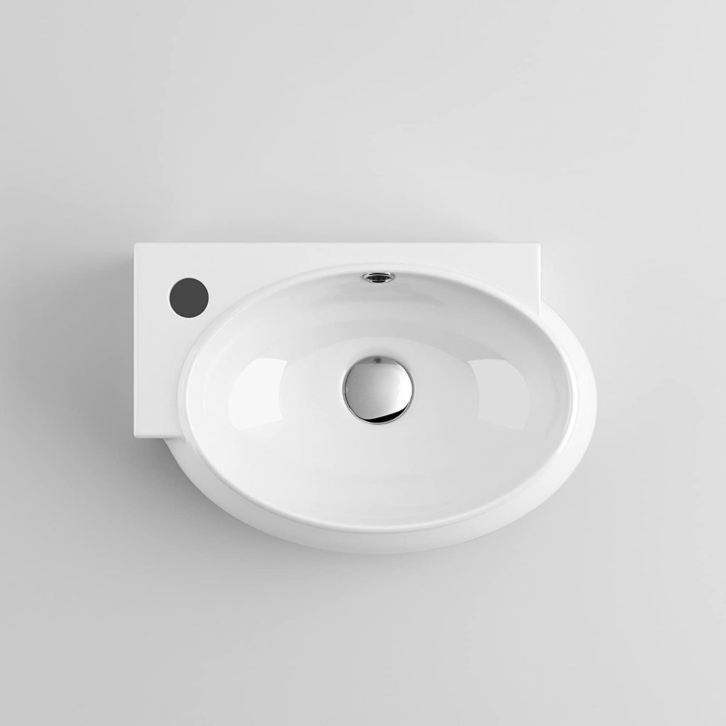 Modern Oval Ceramic Cloakroom Basin Right Hand Bathroom Sink